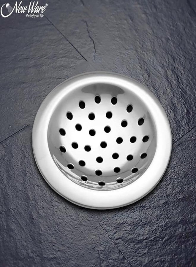 New Ware® CP Stainless Steel Round Curved Edge Floor Drain Jali for Home & Bathroom | Drain Stopper Filter Multi Hole Design Floor Trap Jali for Outdoor & Indoor Floor Mount Water Drain (4 Inch) - Image 3